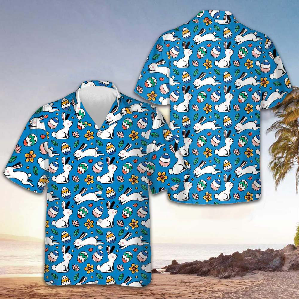 Colorful Easter Pattern Hawaiian Shirt Funny Bunny Shirt Gifts For Him -WearandDecor