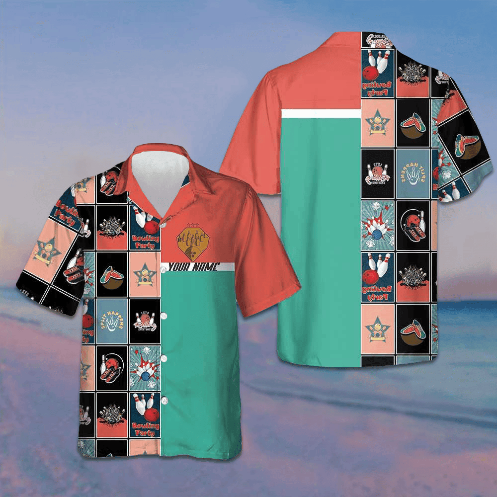 Red Blue Vintage Bowling Hawaiian Shirt Summer Button Up Gifts For Bowlers Men -WearandDecor