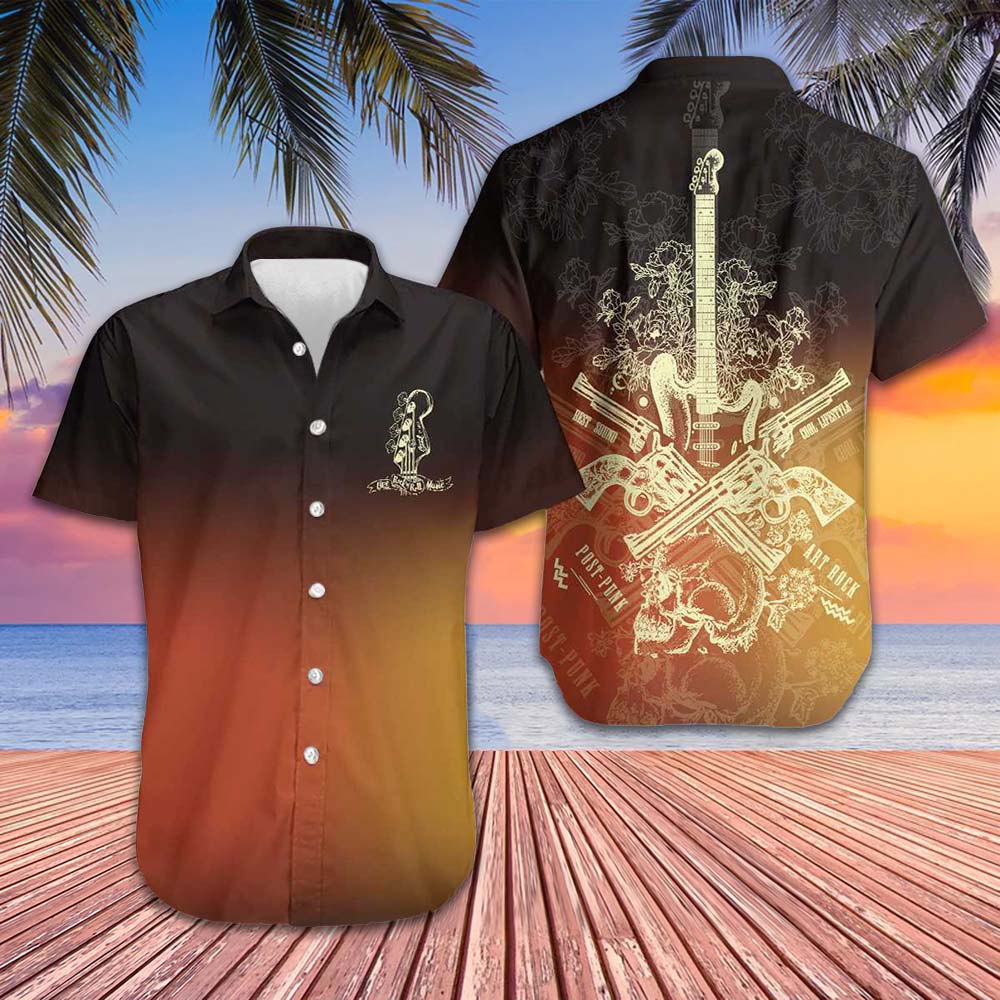 Live Rock And Roll Music Guitar Hawaiian Shirt Button Up Summer Shirts For Men -WearandDecor