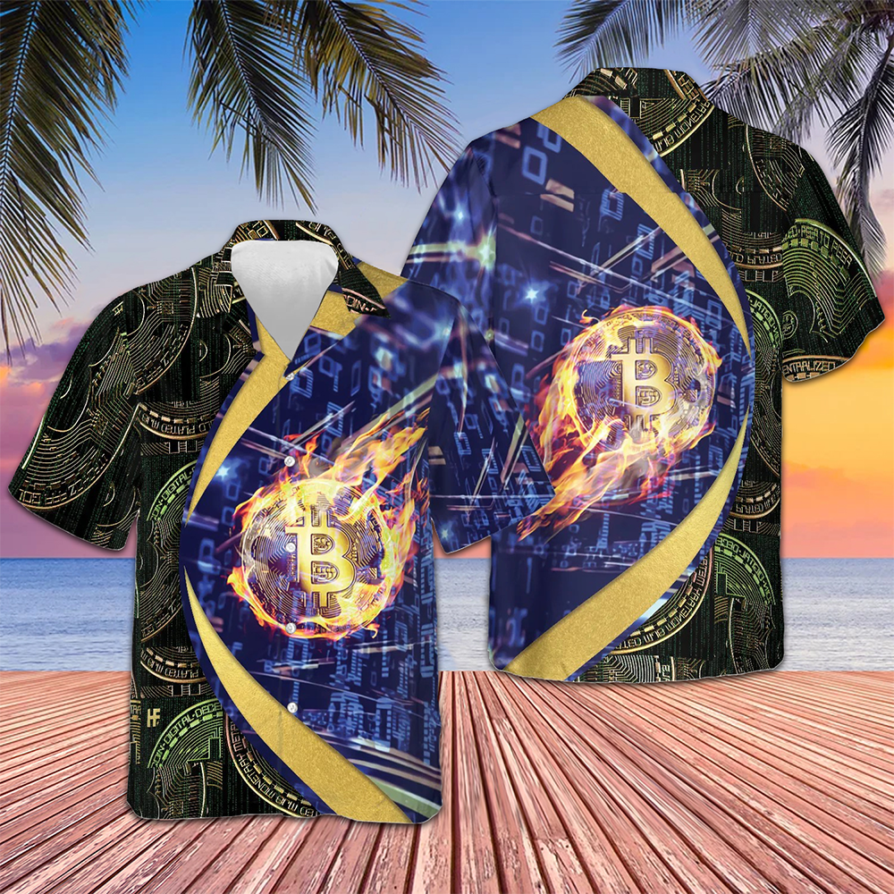 Bitcoin Blockchain Hawaiian Shirt Mens Tropical Button Down Present Ideas For Boyfriend -WearandDecor