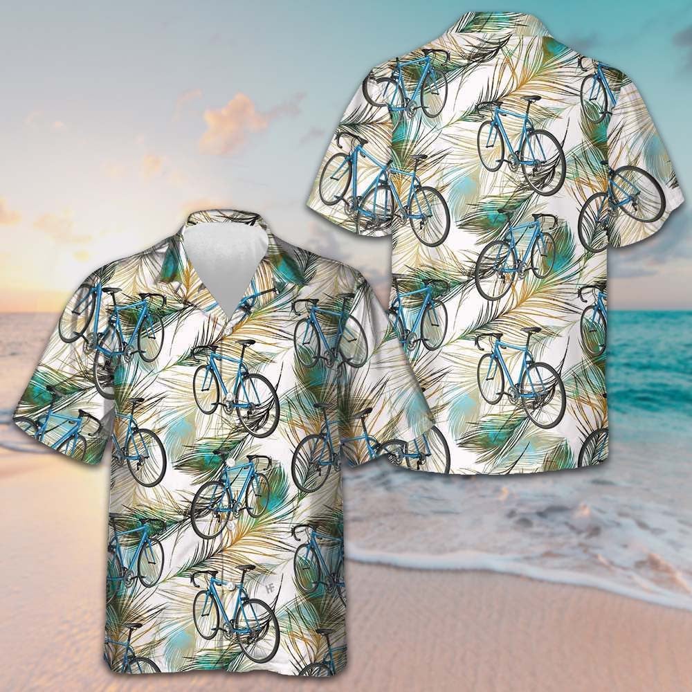 Bicycle And Feather Hawaiian Shirt Mens Beach Button Up Best Gift For Bikers -WearandDecor