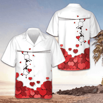 Valentine Sheep With Red Hearts Hawaiian Shirt Valentine Day Shirt Gifts For Couples -WearandDecor