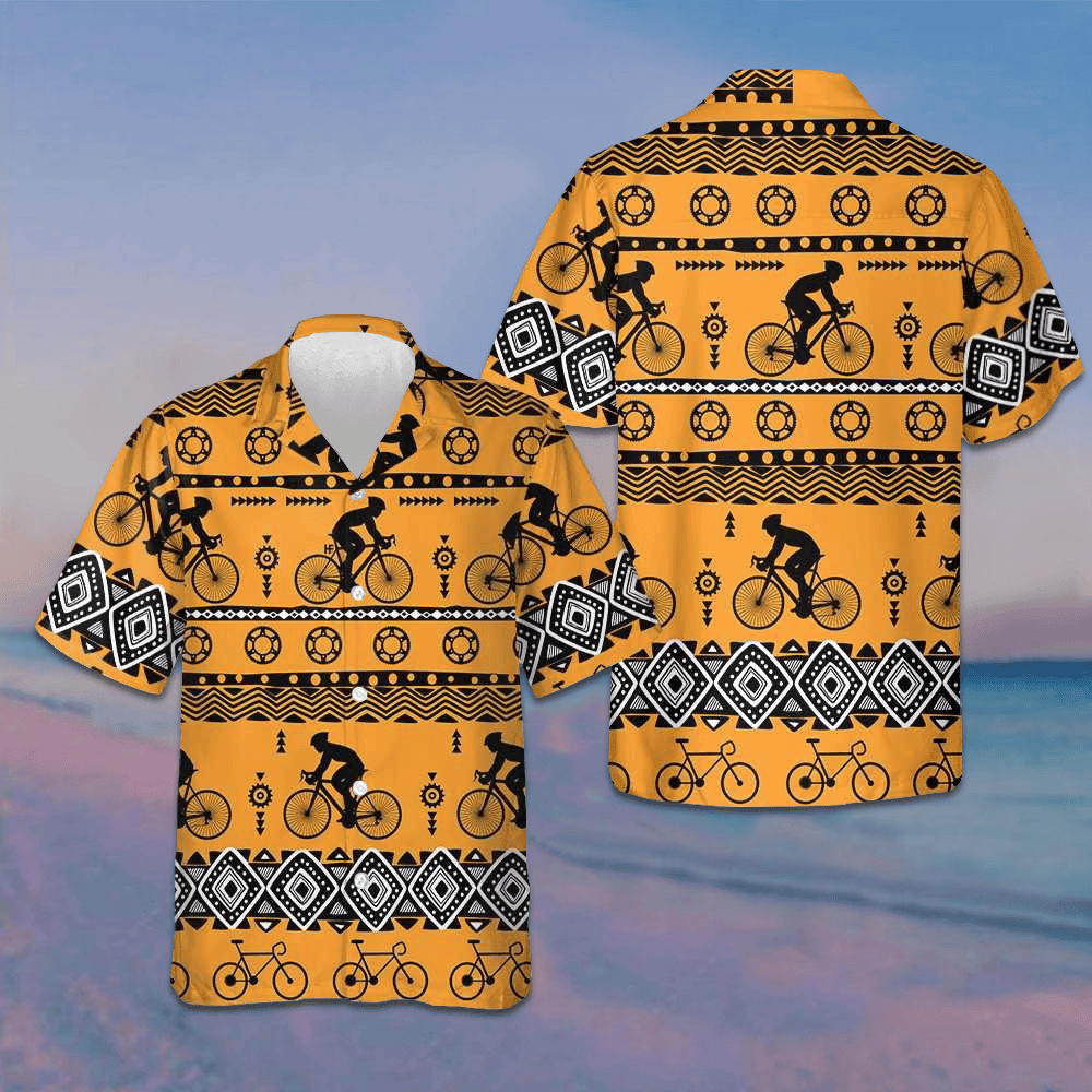 Cycling Tribal Pattern Hawaiian Shirt Tropical Button Down Shirt Gifts For Bikers -WearandDecor