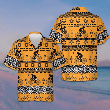 Cycling Tribal Pattern Hawaiian Shirt Tropical Button Down Shirt Gifts For Bikers -WearandDecor