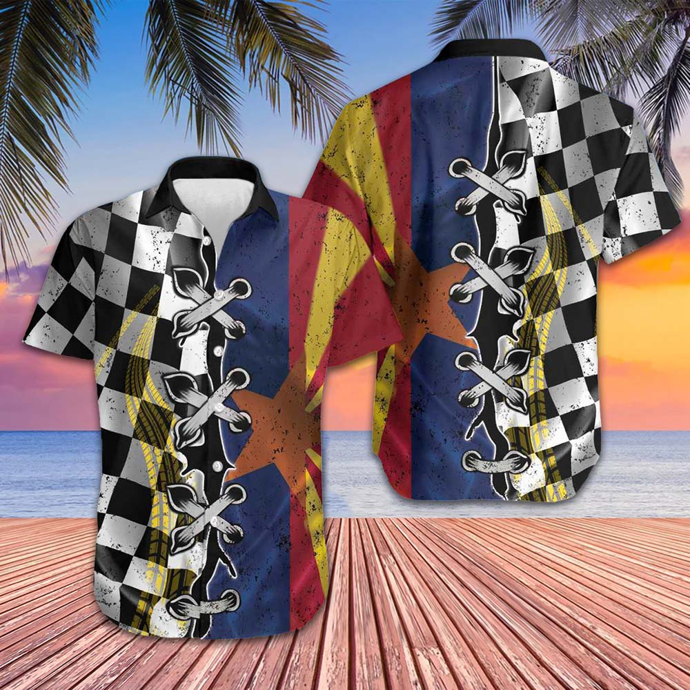 Arizona Racing Flag Hawaiian Shirt Button Up Beach Shirts Men Gifts For Arizona Lovers -WearandDecor