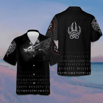Fenrir Wolf Hawaiian Shirt Short Sleeve Button Down Gifts For Brother -WearandDecor
