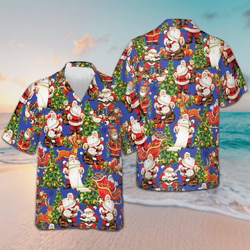 Merry Christmas Santa Claus Hawaiian Shirt Men's Button Down Vacation Shirts Best Friend Gifts -WearandDecor