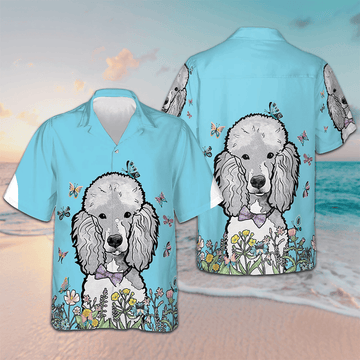 Lady Poodle And The Butterflies Hawaiian Shirt Button Down Beach Shirts Poodle Owner Gifts -WearandDecor