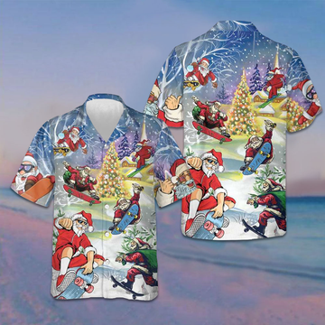 Christmas Come On Skateboard With Santa Hawaiian Shirt Funny Xmas Santa Claus Shirt Gift -WearandDecor