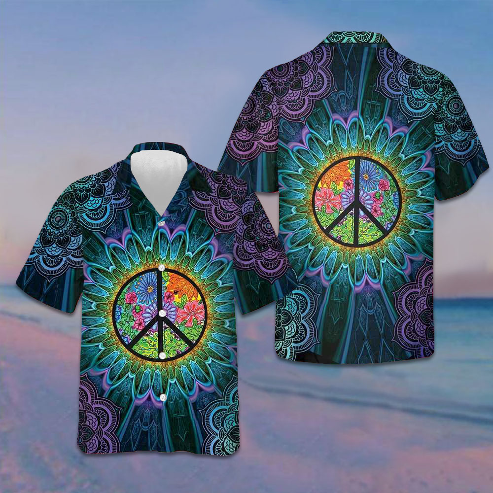 Flower Hippie Hawaiian Shirt Mandala Peace Sign Best Summer Shirts For Guys -WearandDecor