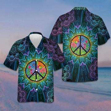Flower Hippie Hawaiian Shirt Mandala Peace Sign Best Summer Shirts For Guys -WearandDecor