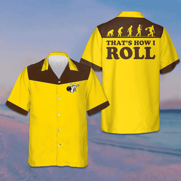 That's How I Roll Bowling Evolution Hawaiian Shirt Yellow Button Up Shirt Gifts For Bowlers -WearandDecor