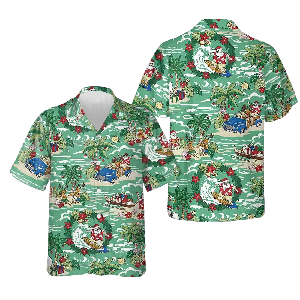 Santa In Hawaii Hawaiian Shirt Men's Short Sleeve Button Down Beach Shirts Gift For Christmas -WearandDecor