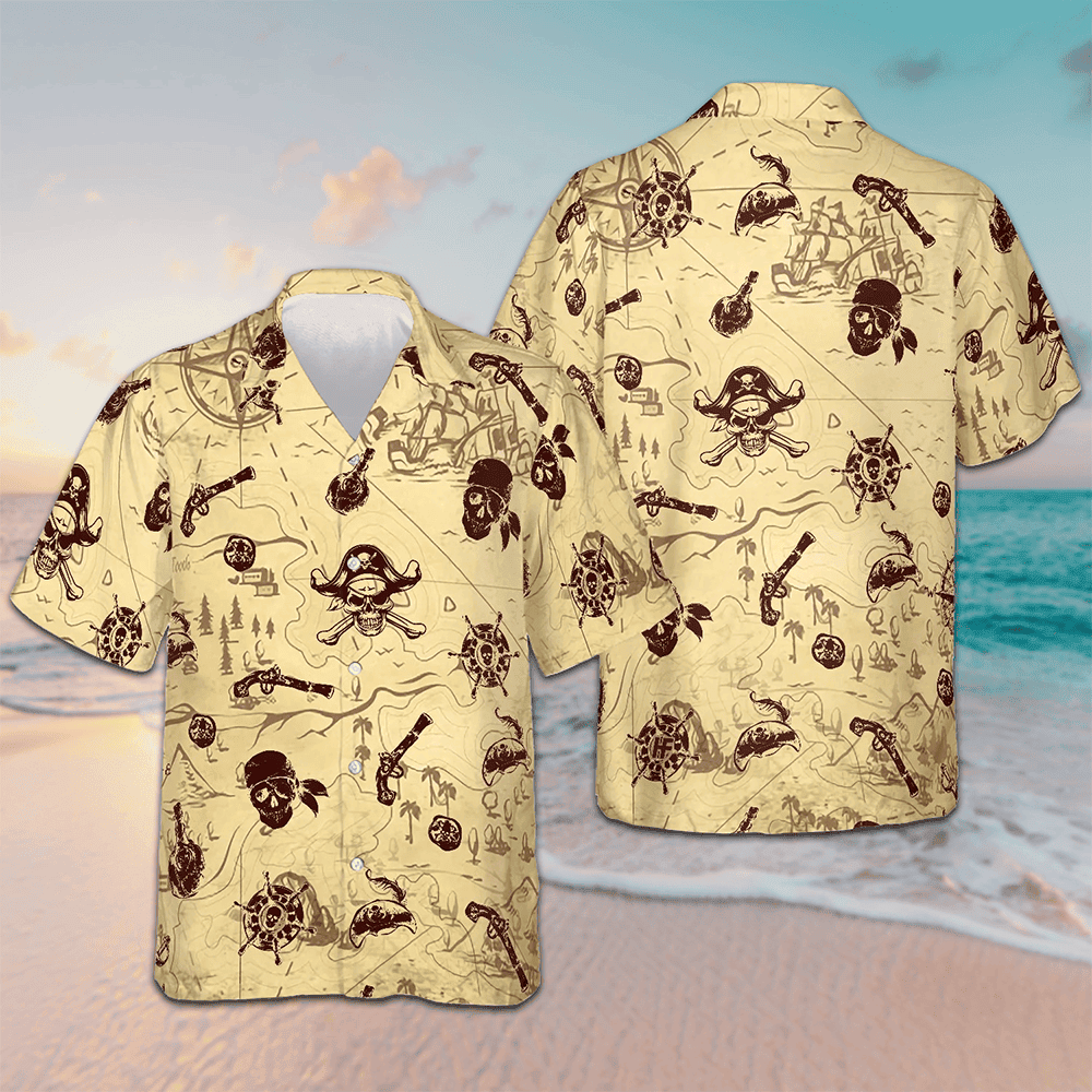 Pirate Pattern Hawaiian Shirt Button Up Beach Shirts Men Gift Ideas For Nephew -WearandDecor