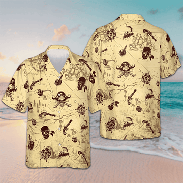 Pirate Pattern Hawaiian Shirt Button Up Beach Shirts Men Gift Ideas For Nephew -WearandDecor