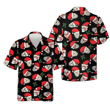 Christmas Sugar Skull Seamless Pattern Hawaiian Shirt Funny Santa Shirt Gifts For Son -WearandDecor