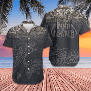 Fish Reaper Skull Skeleton Hawaiian Shirt Beach Button Down Unique Gifts For Friends -WearandDecor