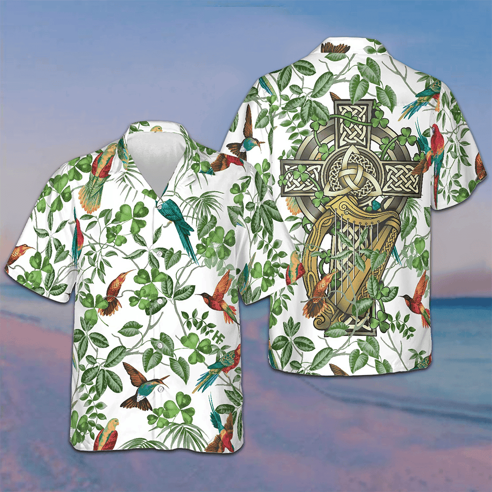 The Celtic Cross Harp Irish Shamrock Hawaiian Shirt Best Summer Shirts For Guys -WearandDecor