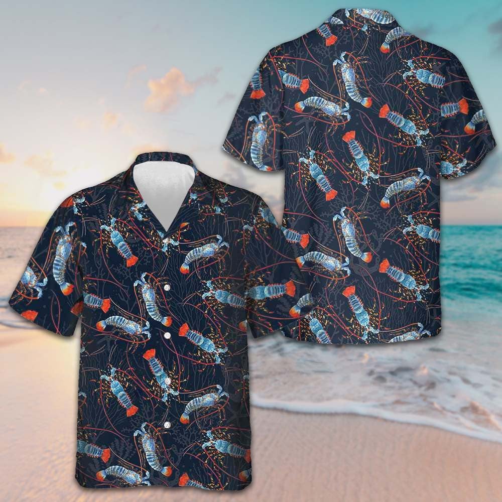 Lobster With Coral Reef Hawaiian Shirt Men's Vacation Button Up Shirts Gifts For Brother -WearandDecor