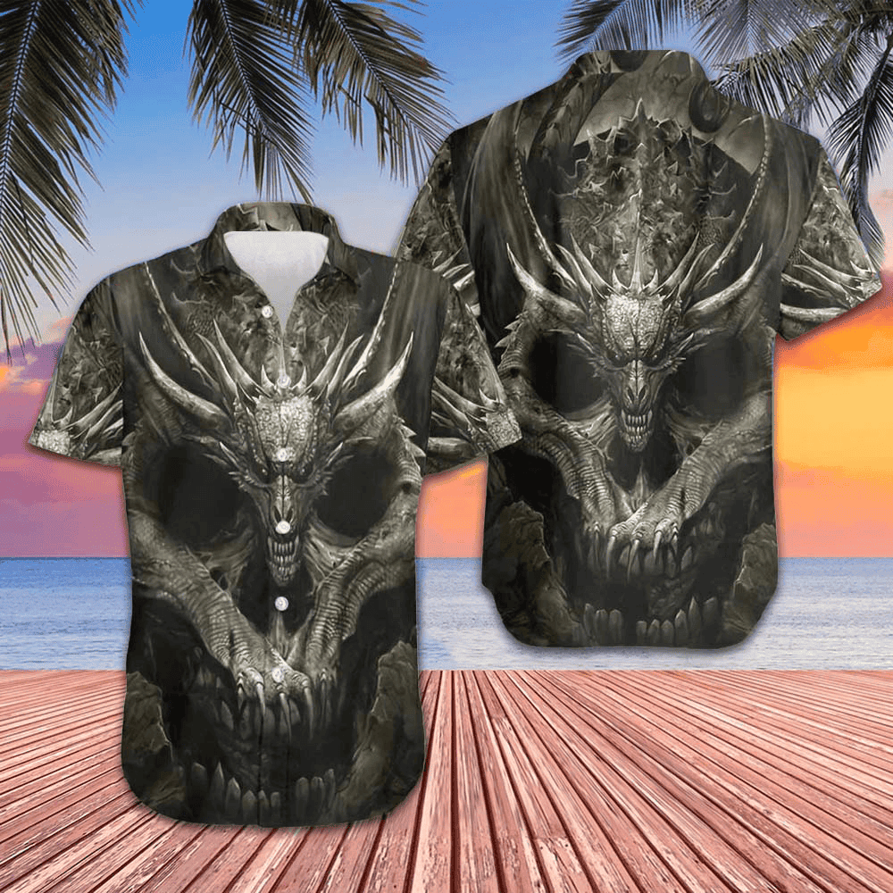 A Skull Or A Dragon Hawaiian Shirt Scary Horror Design Shirt Gifts For Boyfriend -WearandDecor