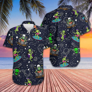 Aliens Night Sky Hawaiian Shirt Summer Beach Shirts Gifts For Sibling -WearandDecor