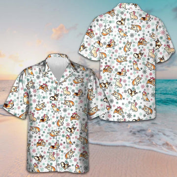 Warm Corgi For A Merry Christmas Hawaiian Shirt Snowflakes Pattern Xmas Shirt Dog Lovers Gifts -WearandDecor
