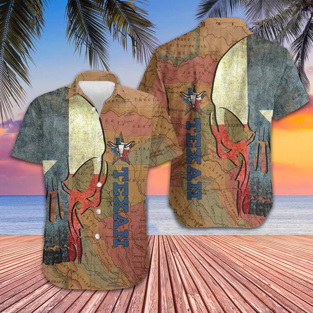 Vintage Texas Flag And Map Pattern Hawaiian Shirt Proud Texas Shirt Gifts For Texans -WearandDecor