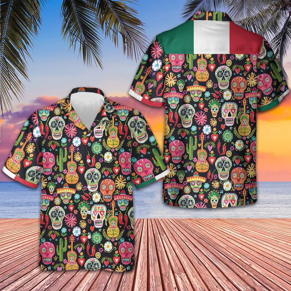 Mexico Day Of The Dead Sugar Skull Hawaiian Shirt Men's Button Up Shirt Gifts For Mexicans -WearandDecor