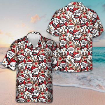 Santa Reindeer And Snowman Hawaiian Shirt Cute Xmas Shirt Gifts For Best Friends -WearandDecor