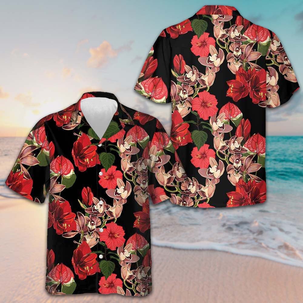 Hibiscus And Tropical Plants Hawaiian Shirt Beach Short Sleeve Button Down Gifts For Him -WearandDecor