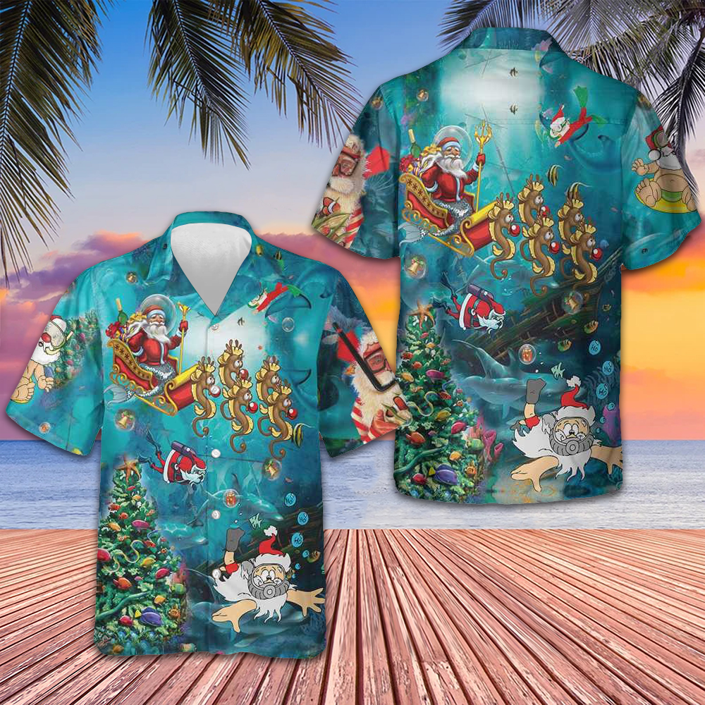 Scuba Diving Santa Claus Hawaiian Shirt Adult Christmas Shirt Gifts For Brother -WearandDecor