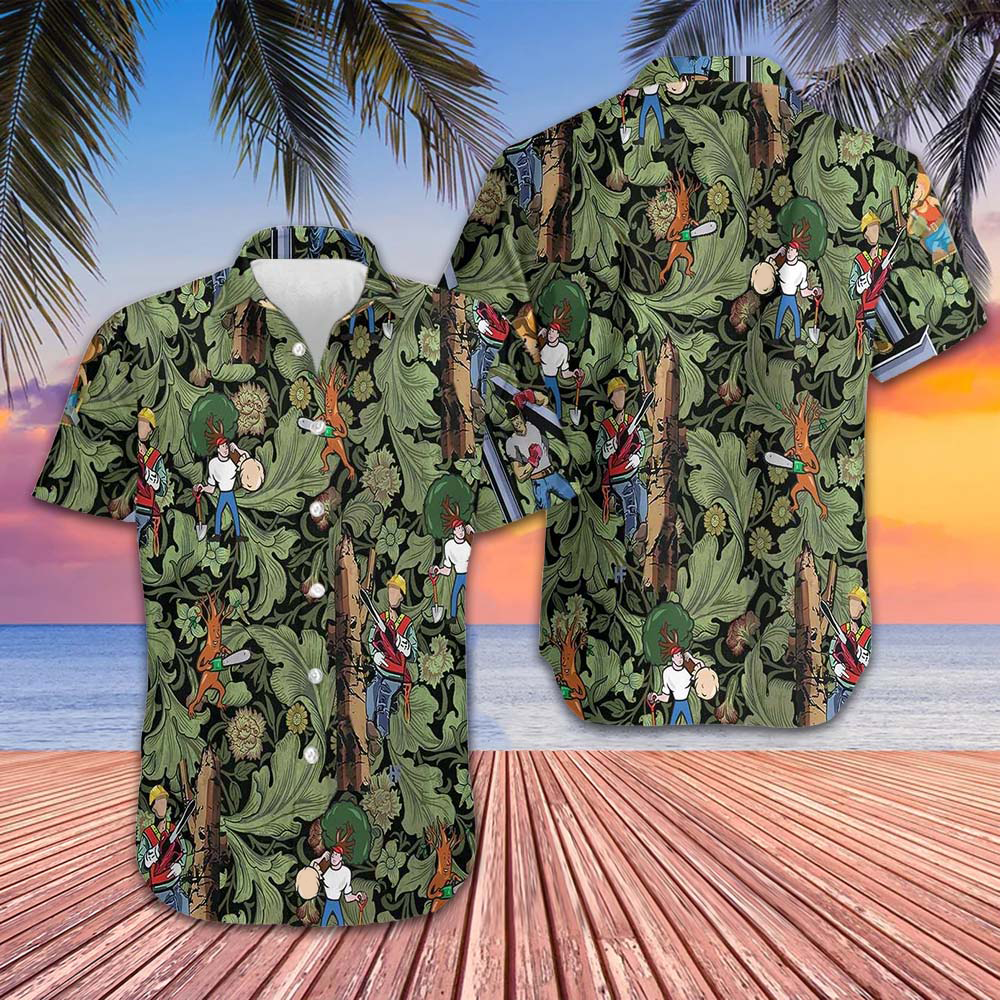 Arborist Proud Tropical Pattern Hawaiian Shirt Mens Beach Shirts Button Up Arborist Gifts -WearandDecor