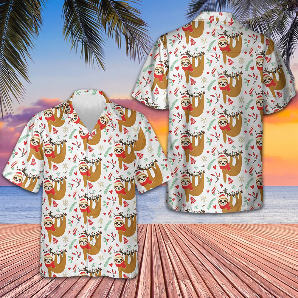 Christmas Lazy Sloths Hawaiian Shirt Funny Sloth Xmas Shirt Gifts For Boyfriend -WearandDecor