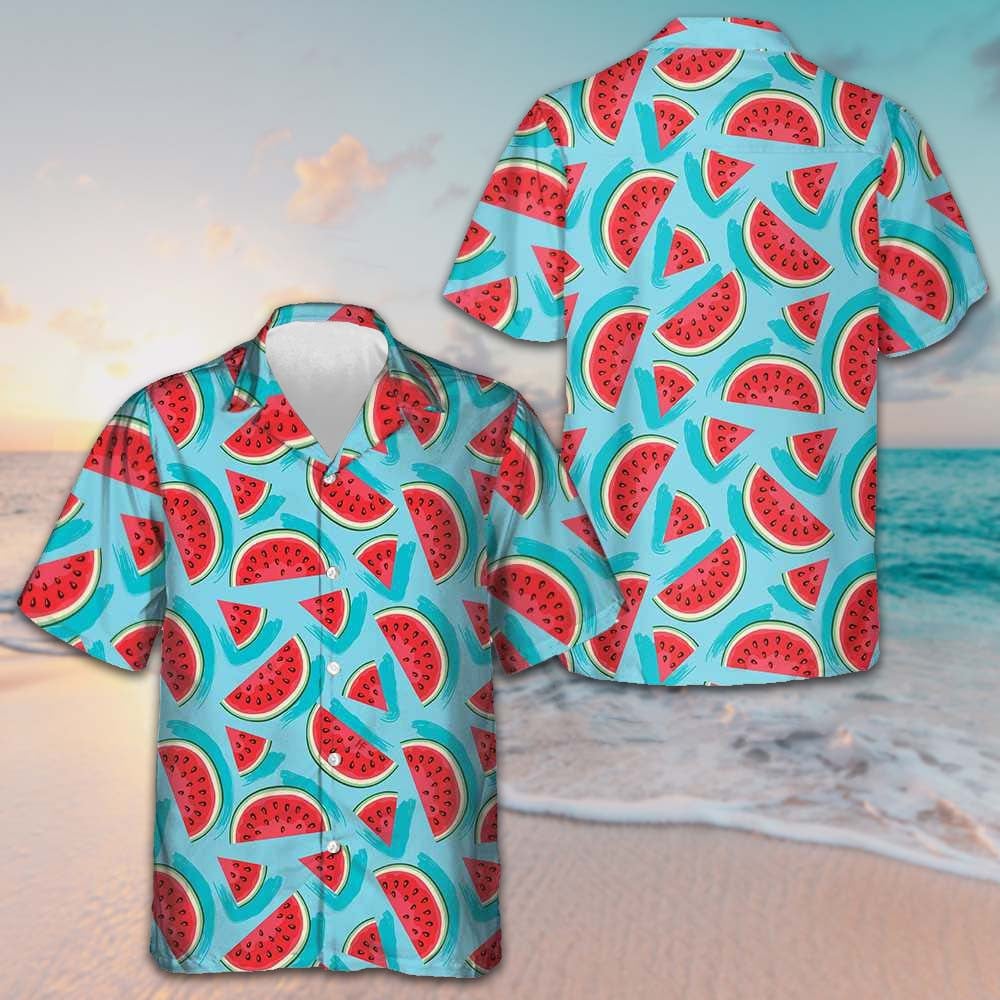 Juicy Watermelon Seamless Pattern Hawaiian Shirt Tropical Button Up Shirt Gifts For Male -WearandDecor