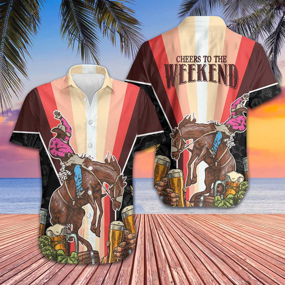 Cheers to the Weekend Rodeo Hawaiian Shirt Western Cowboy Drinking Shirt Gift For Him -WearandDecor