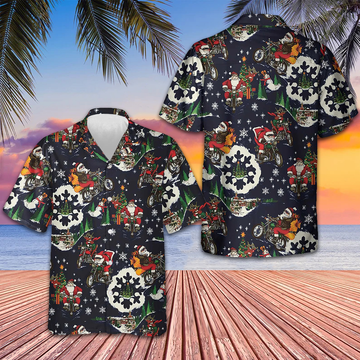 Santa On Motorcycle Hawaiian Shirt Men's Christmas Shirts Gifts For Motorcycle Lovers -WearandDecor