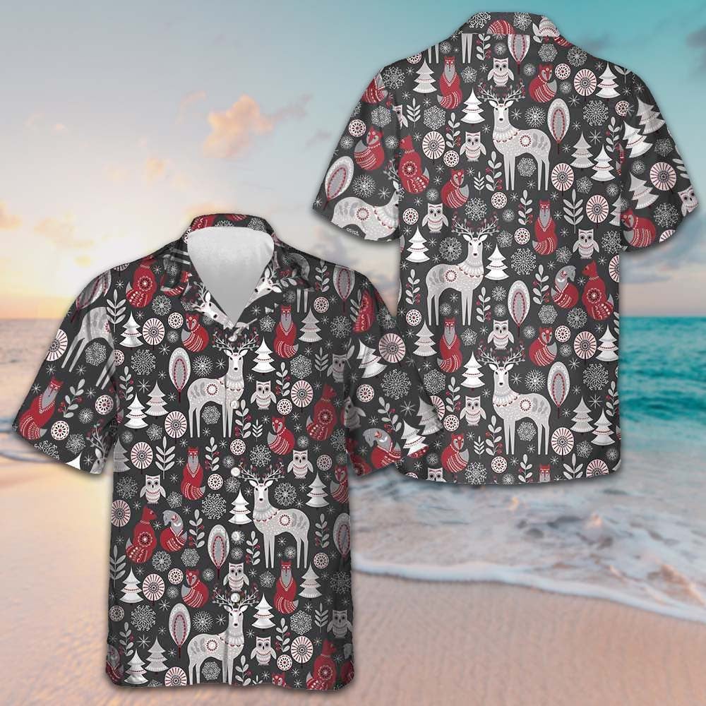 Scandinavian Woodland Animals Hawaiian Shirt Cool Christmas Shirt Gifts For Husband -WearandDecor