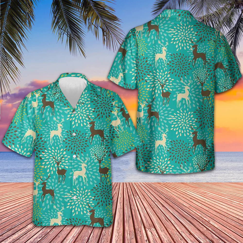 Vintage Christmas Reindeer Seamless Pattern Hawaiian Shirt Cool Christmas Shirt Men -WearandDecor