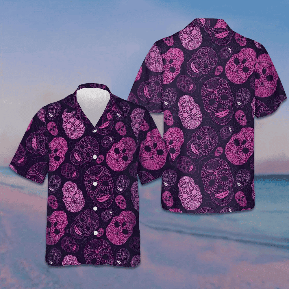 Purple Midnight Sugar Skull Hawaiian Shirt Day Of The Dead Skull Shirt Gifts For Brother -WearandDecor