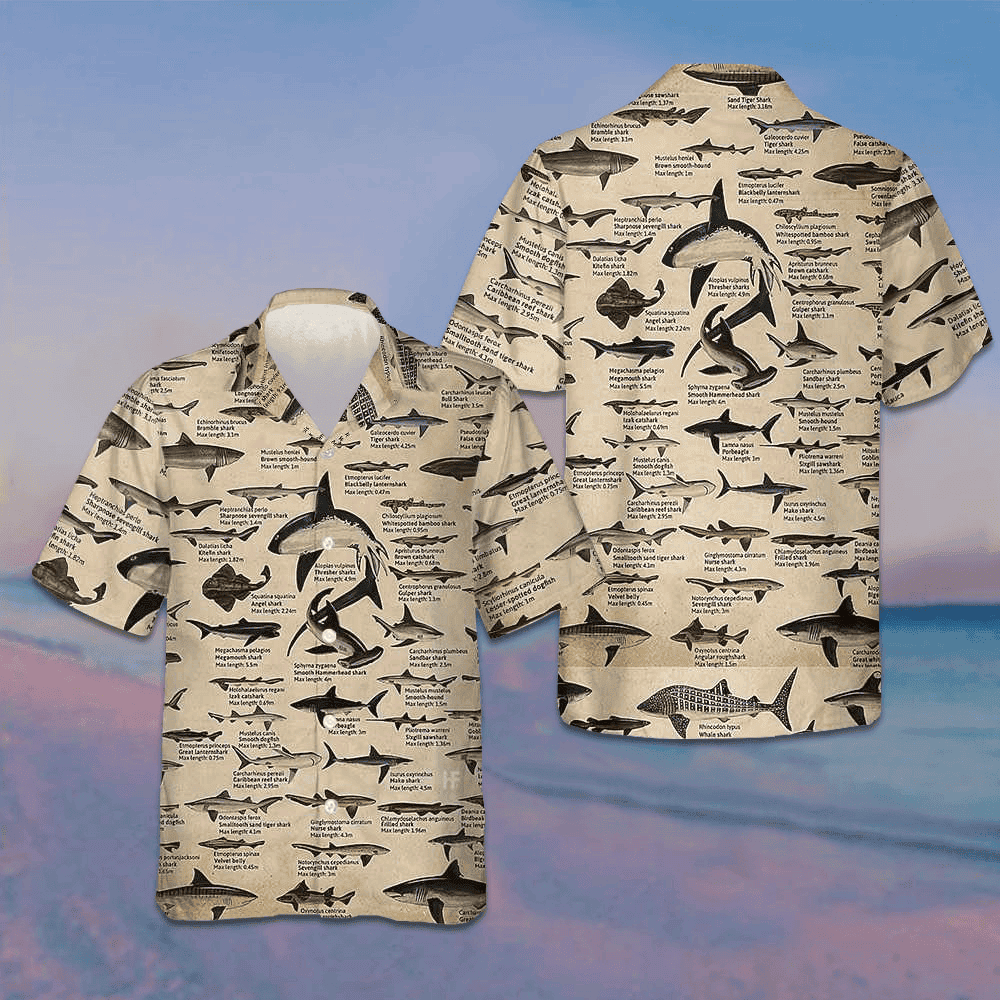Different Types Of Sharks Hawaiian Shirt Shark Button Up Shirt Gifts For Adults -WearandDecor