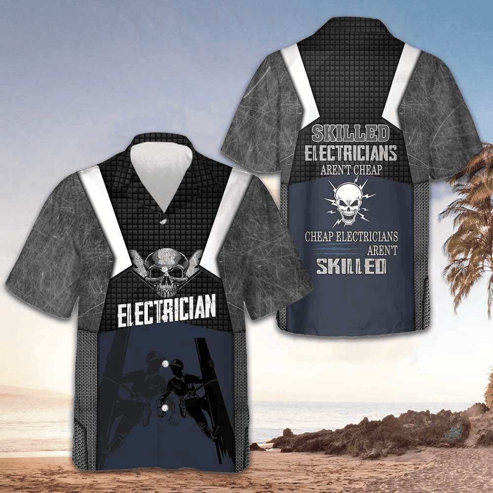 Skilled Electricians Skull Hawaiian Shirt Short Sleeve Button Up Gifts For Electricians -WearandDecor