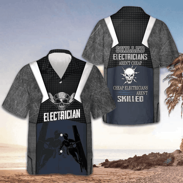 Skilled Electricians Skull Hawaiian Shirt Short Sleeve Button Up Gifts For Electricians -WearandDecor