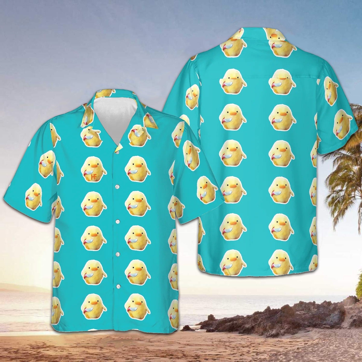 Funny Duck With Knife Hawaiian Shirt Button Down Beach Shirts Cute Gifts For Son -WearandDecor
