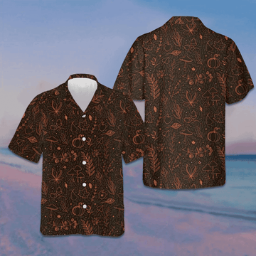 Orange Autumn Harvest Thanksgiving Hawaiian Shirt Mens Short Sleeve Button Up Gifts For Him -WearandDecor