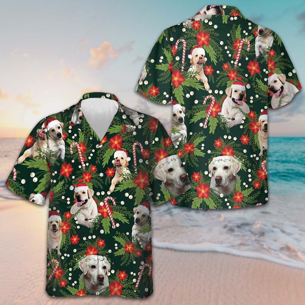 Christmas Labrador Retriever With Poinsettia Flower Hawaiian Shirt Dog Lover Xmas Shirts Mens -WearandDecor