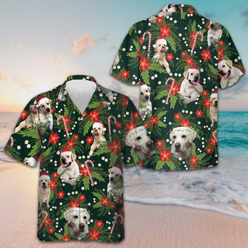 Christmas Labrador Retriever With Poinsettia Flower Hawaiian Shirt Dog Lover Xmas Shirts Mens -WearandDecor