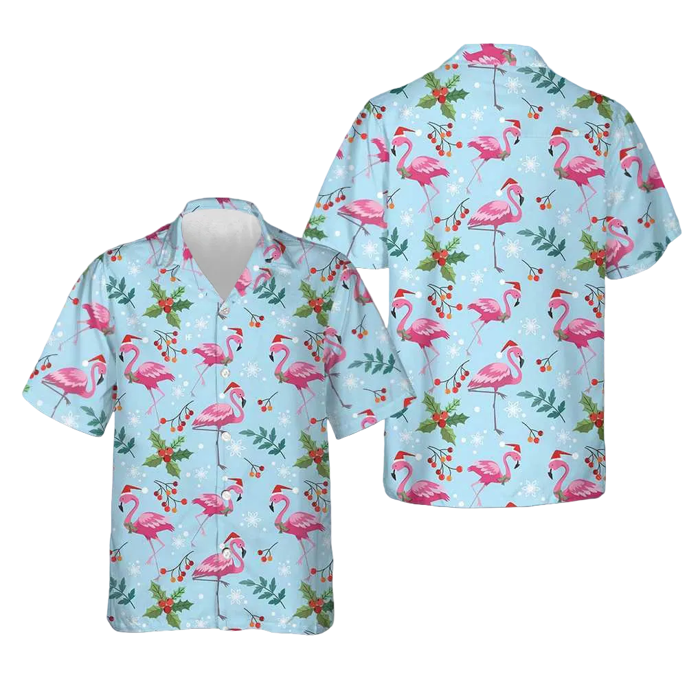 Christmas Flamingo Seamless Pattern Hawaiian Shirt Tropical Button Up Gifts For Nephew -WearandDecor