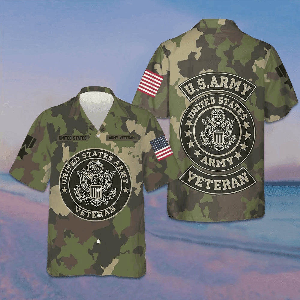US Army Veteran Hawaiian Shirt Camouflage Button Up Shirt Gifts For Army Veteran -WearandDecor