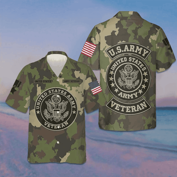 US Army Veteran Hawaiian Shirt Camouflage Button Up Shirt Gifts For Army Veteran -WearandDecor