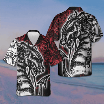 Red Tattoo Dragon Hawaiian Shirt Men's Button Down Shirts For Summer Gifts For Son -WearandDecor